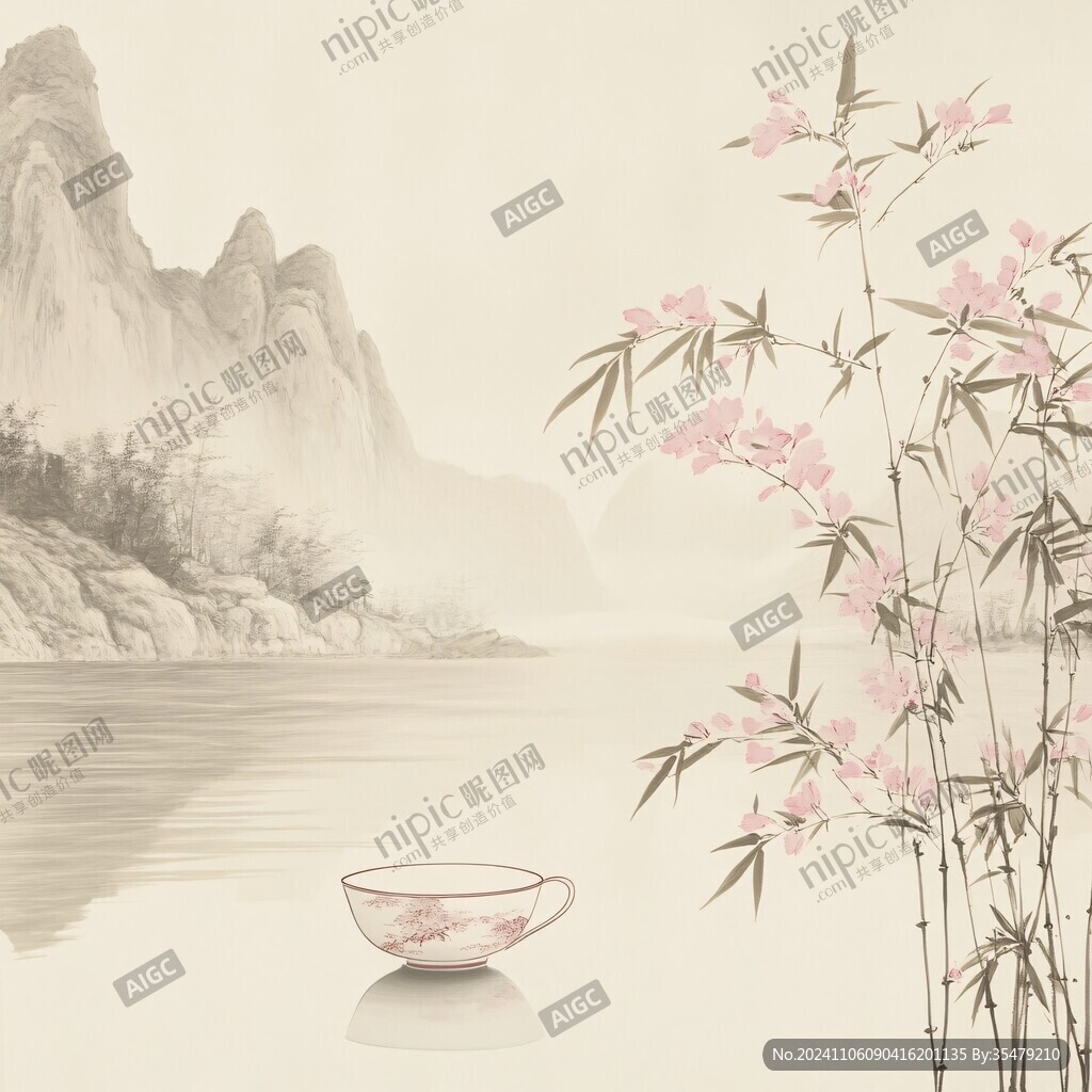 古风山水竹子壁画