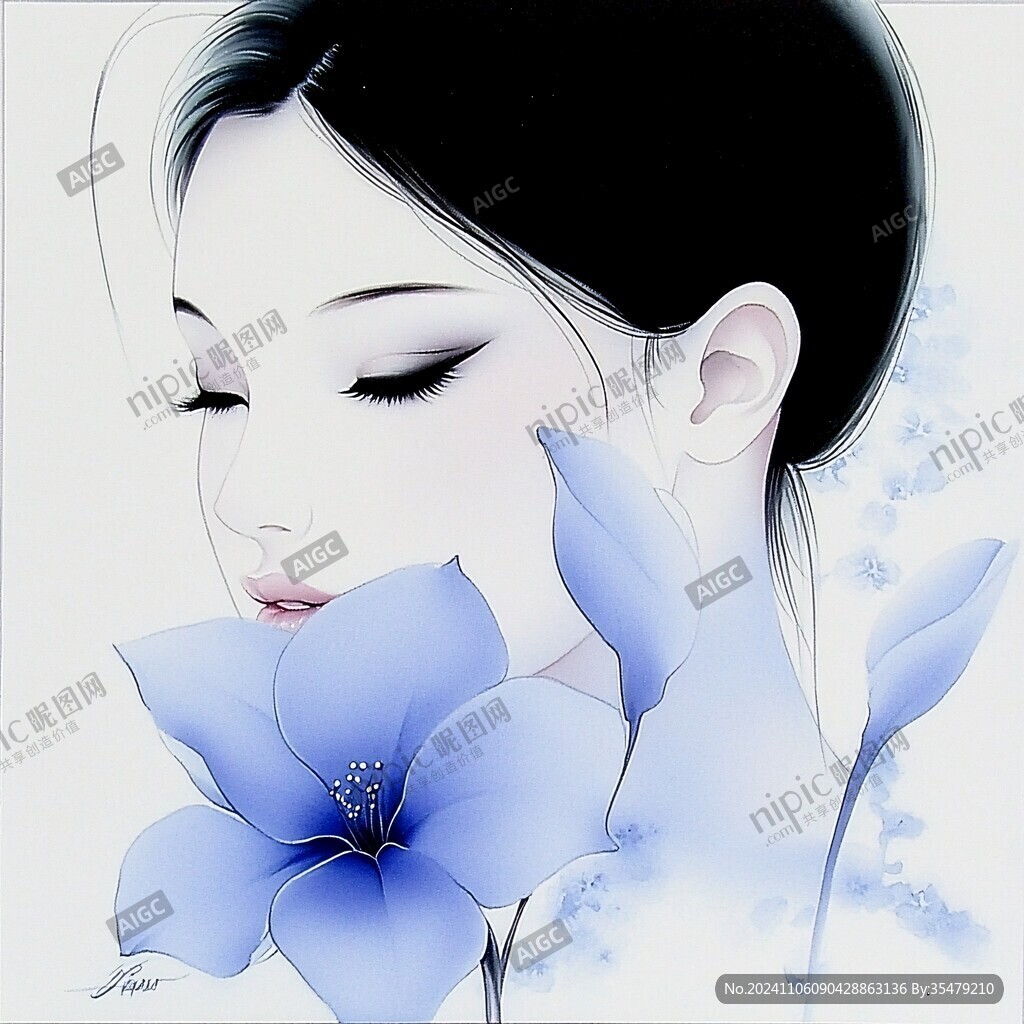 手绘百合花美女