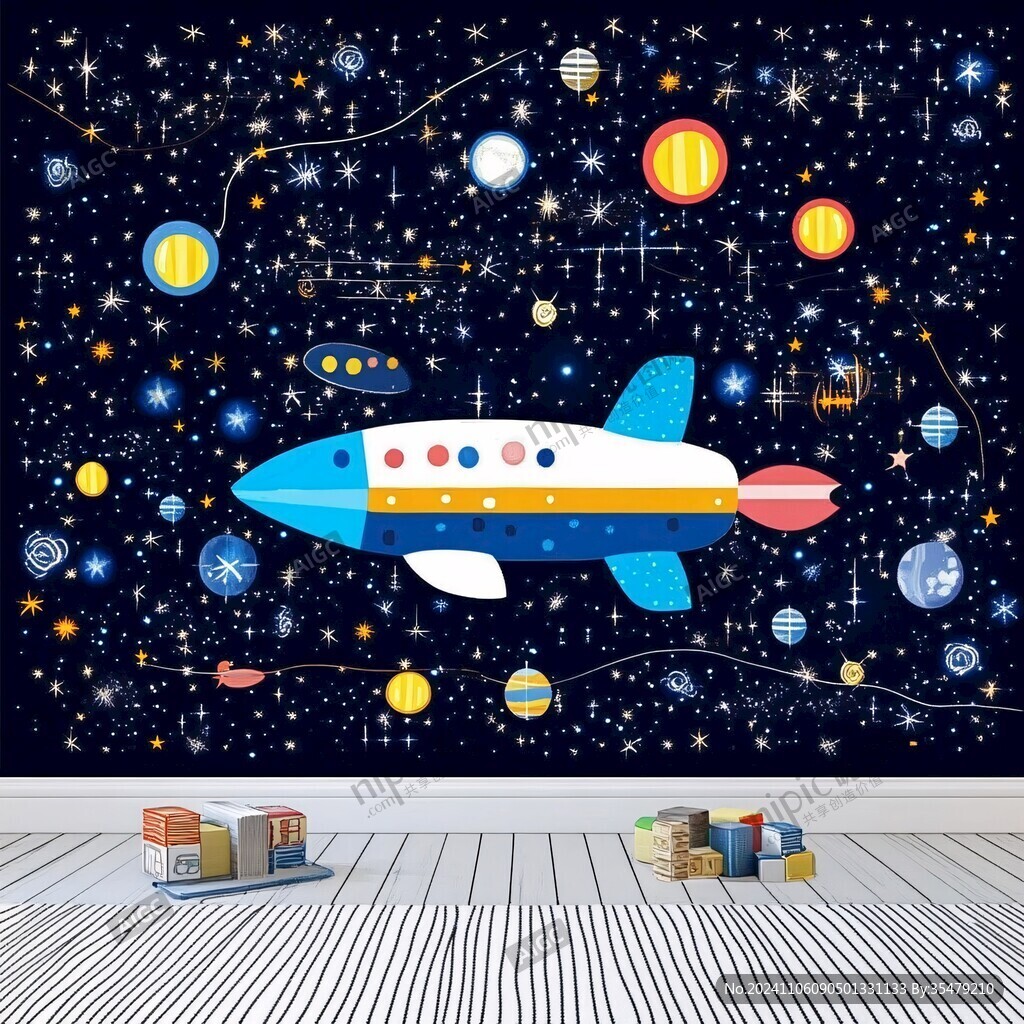 太空飞船儿童房背景墙
