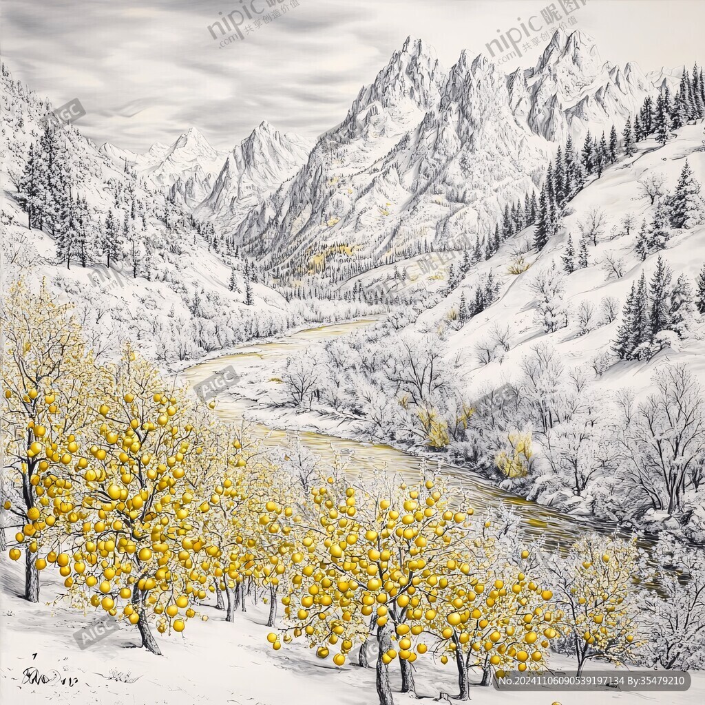 白雪黄叶画