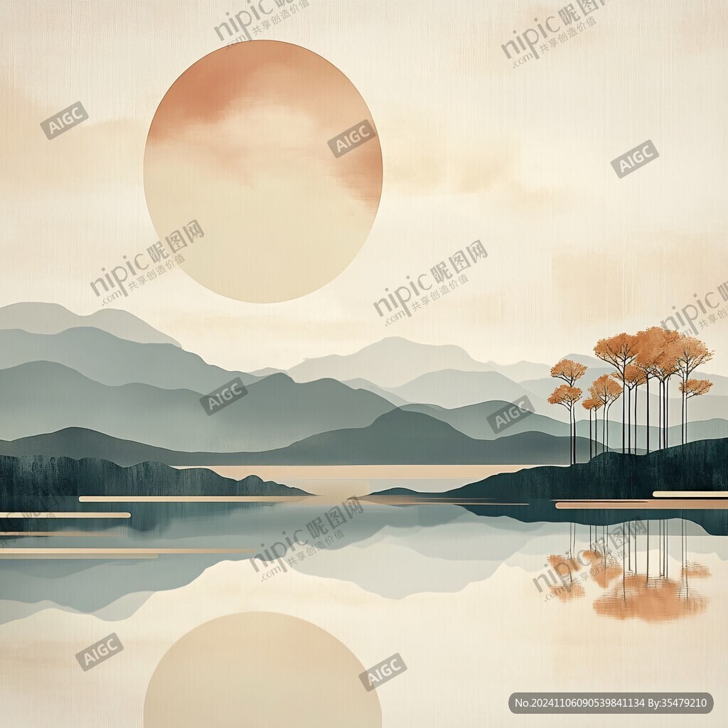 中式山水日出