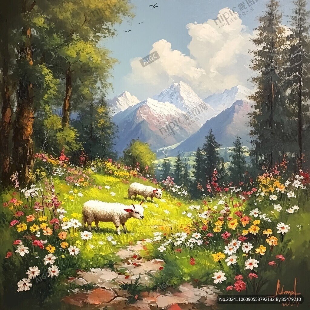 动物风景油画