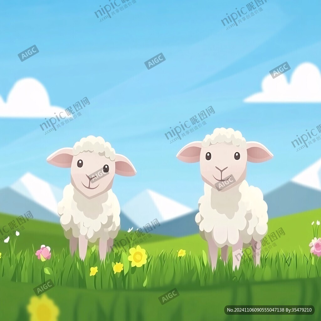 草原绵羊插画