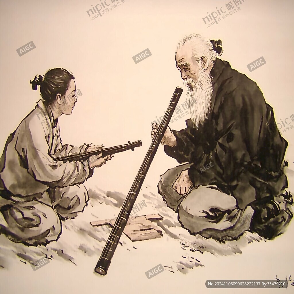 手绘神农式古琴