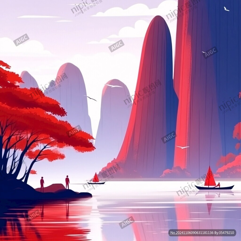 创意山水插画插图