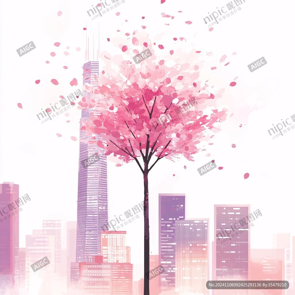 开满樱花的大树插画