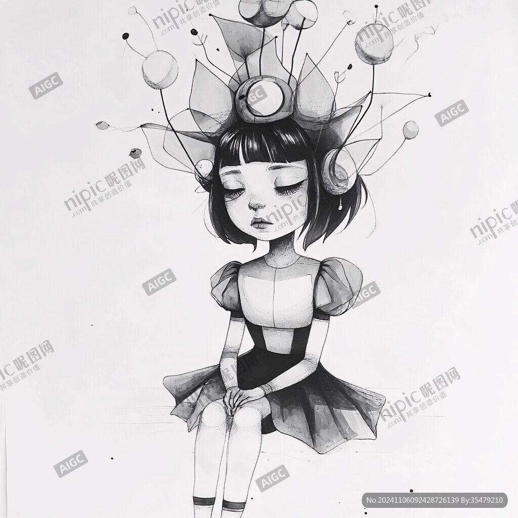 黑白画创意插画