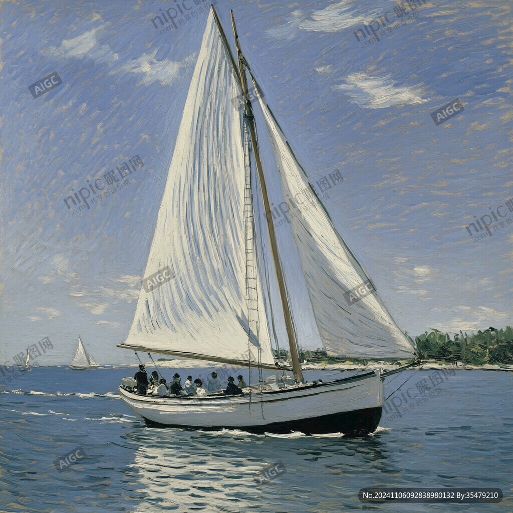 扬帆踏浪油画