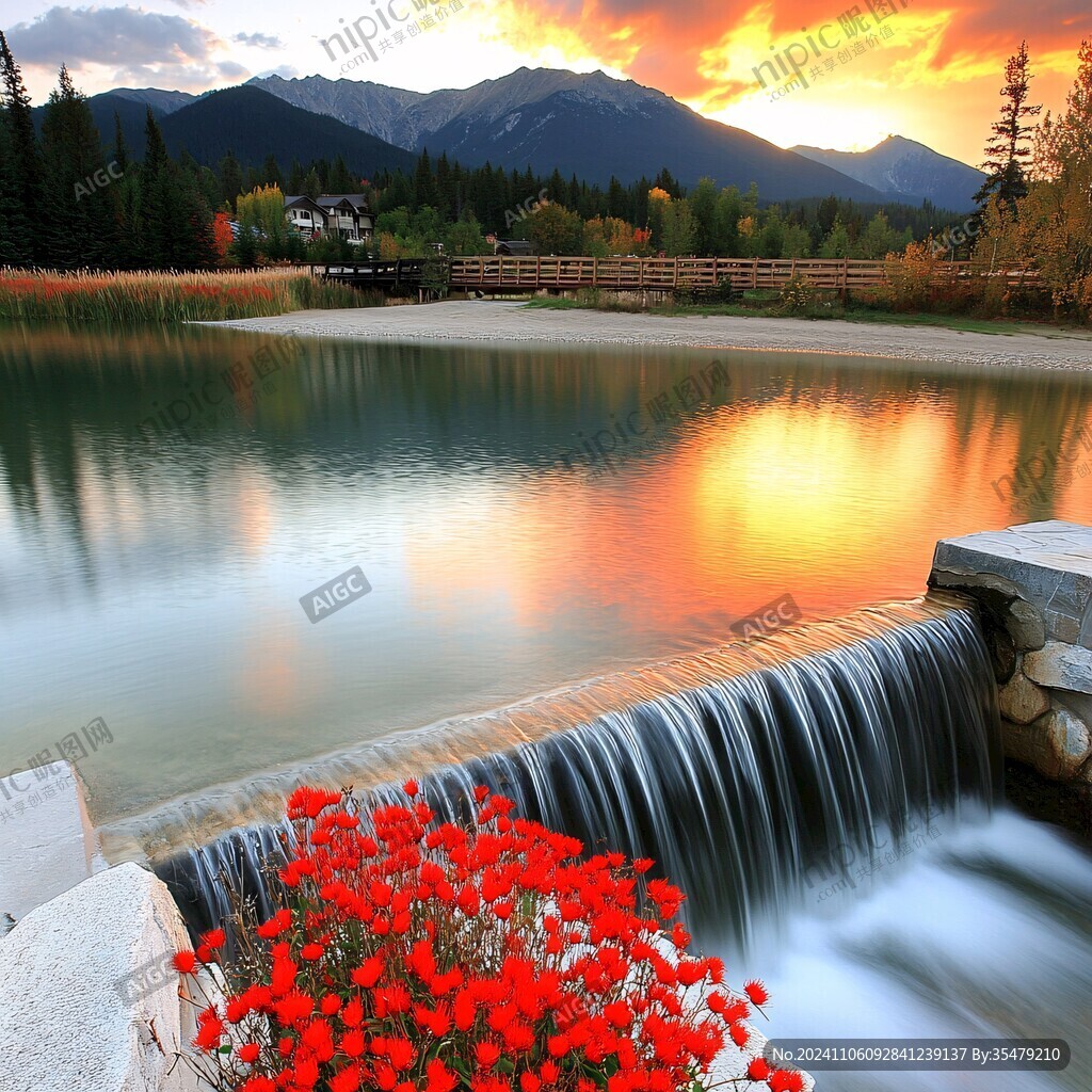 小河流水波浪花景