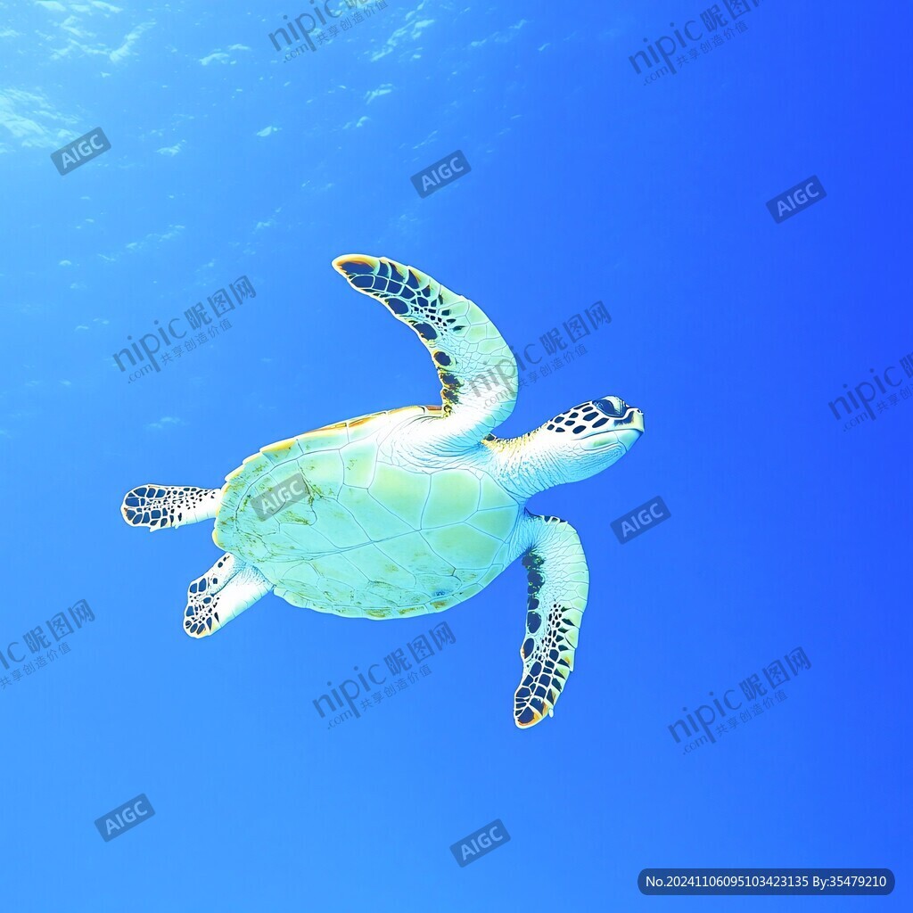 碧绿小龟蔚蓝色大海