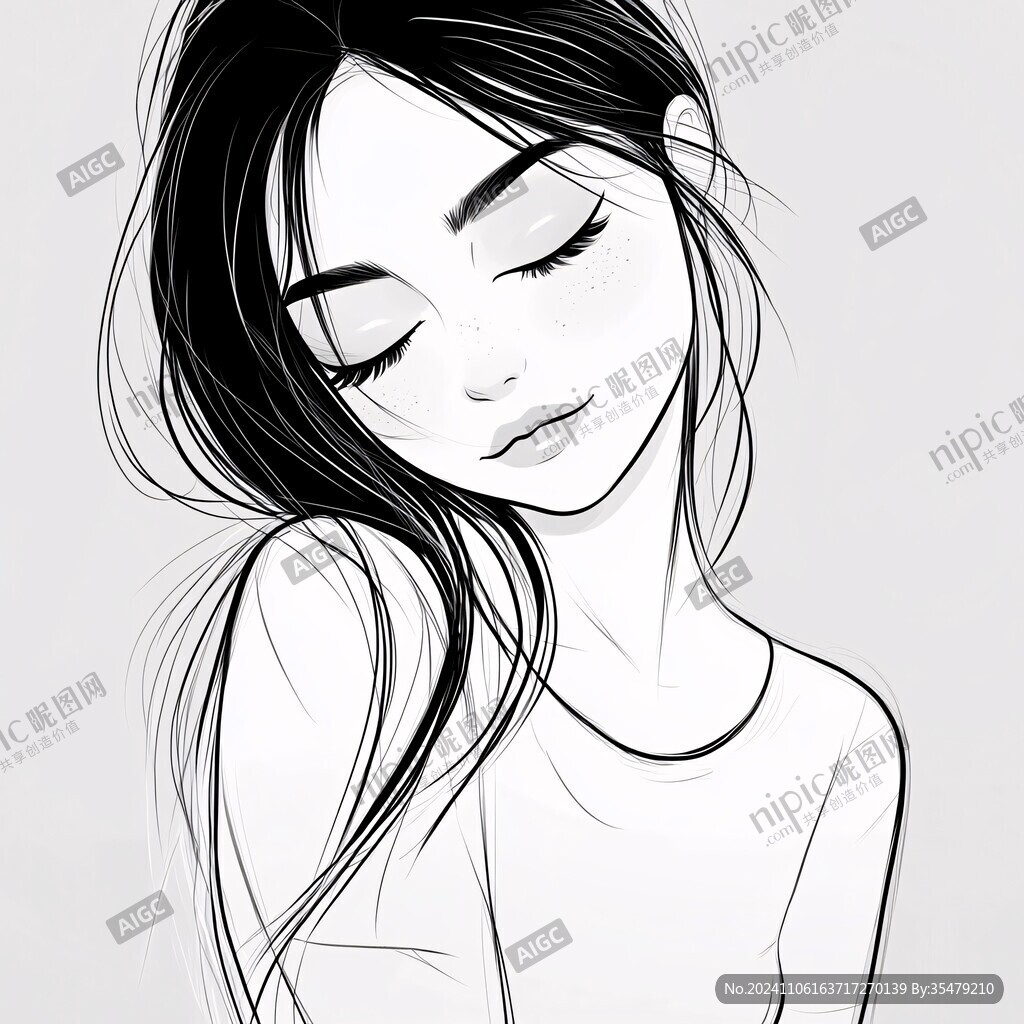 女生头像黑白稿
