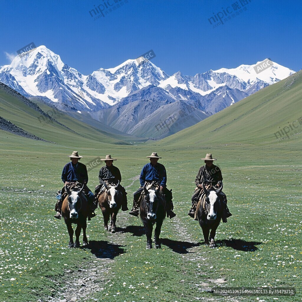 雪峰下的骑马人