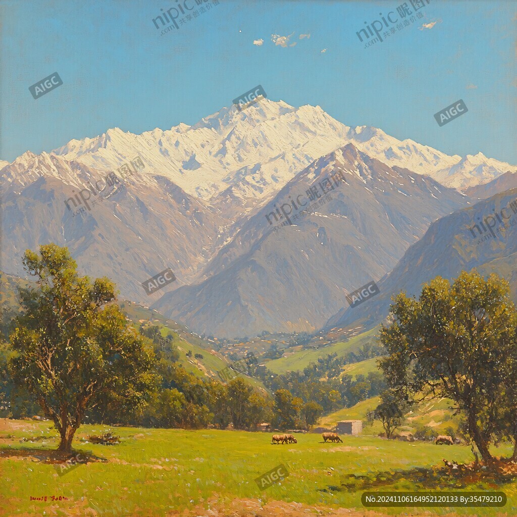 油画远山