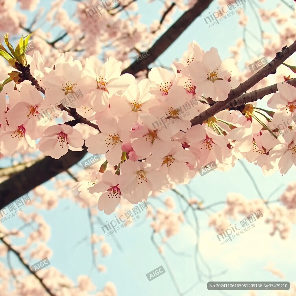 阳光白色鲜花粉色樱花