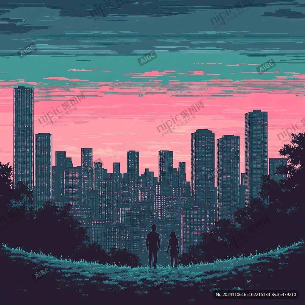日落城市插画