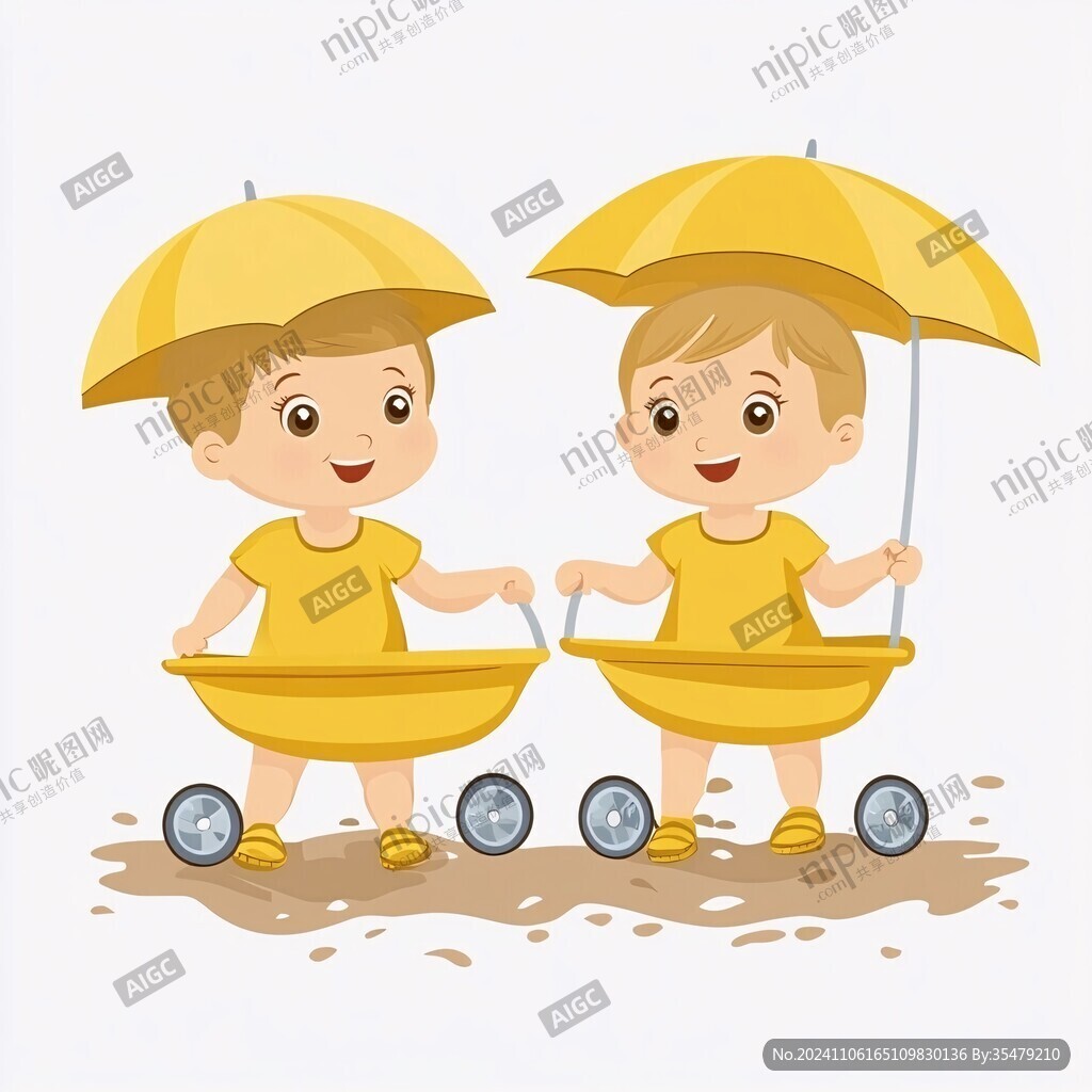 打雨伞的男孩女孩