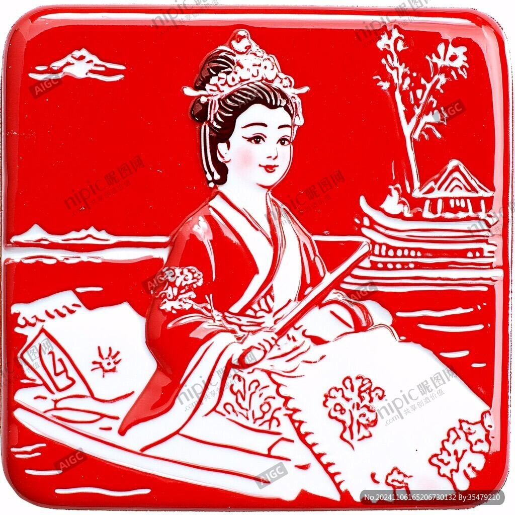 红黑漆人物故事梳妆盒
