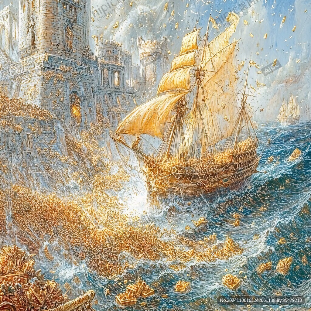 扬帆踏浪油画