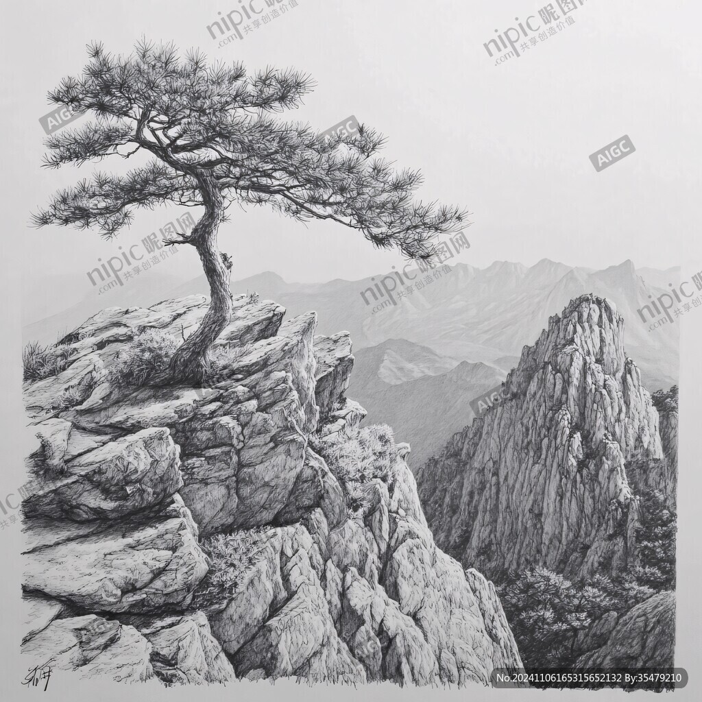 迎客松线稿