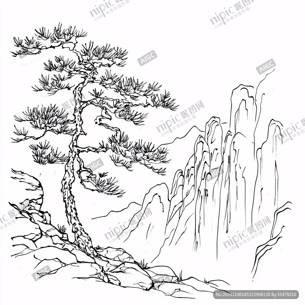 迎客松线稿
