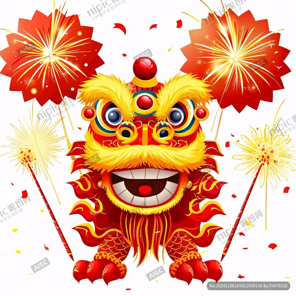 舞狮醒狮舞龙春节元素