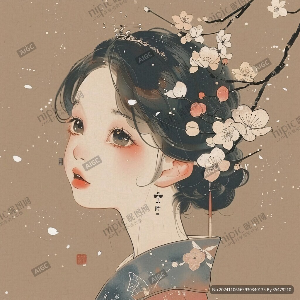 古风美女头像插画封面