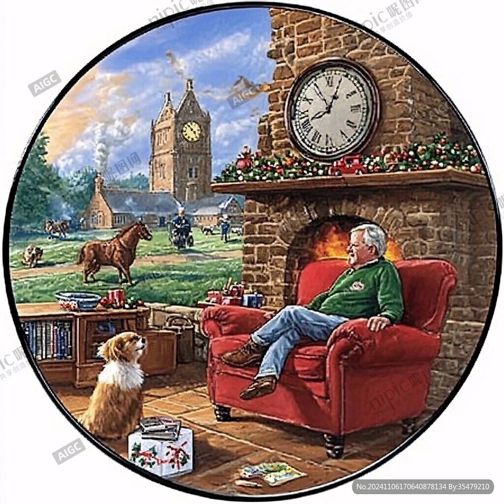 圣诞场景时钟挂画