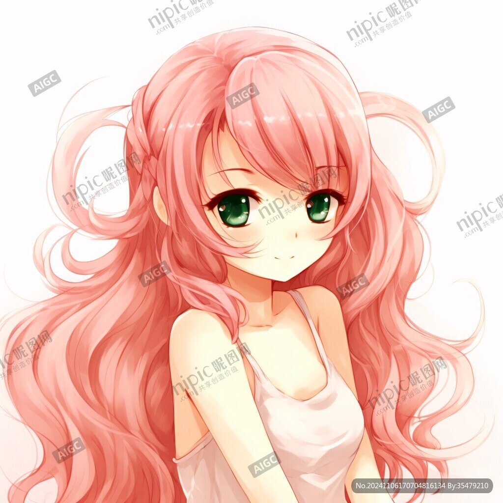 卖萌甜美粉色头发女孩