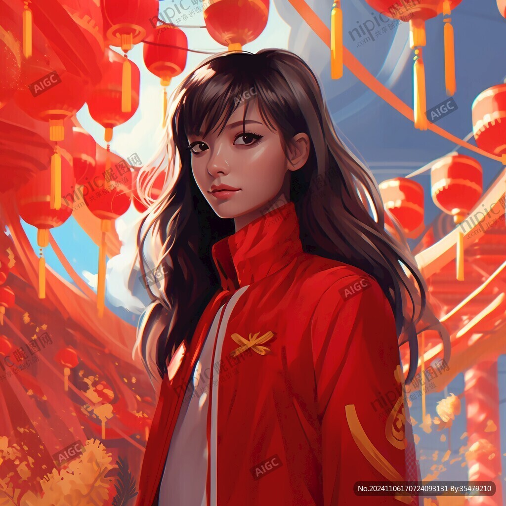 过年女孩插画