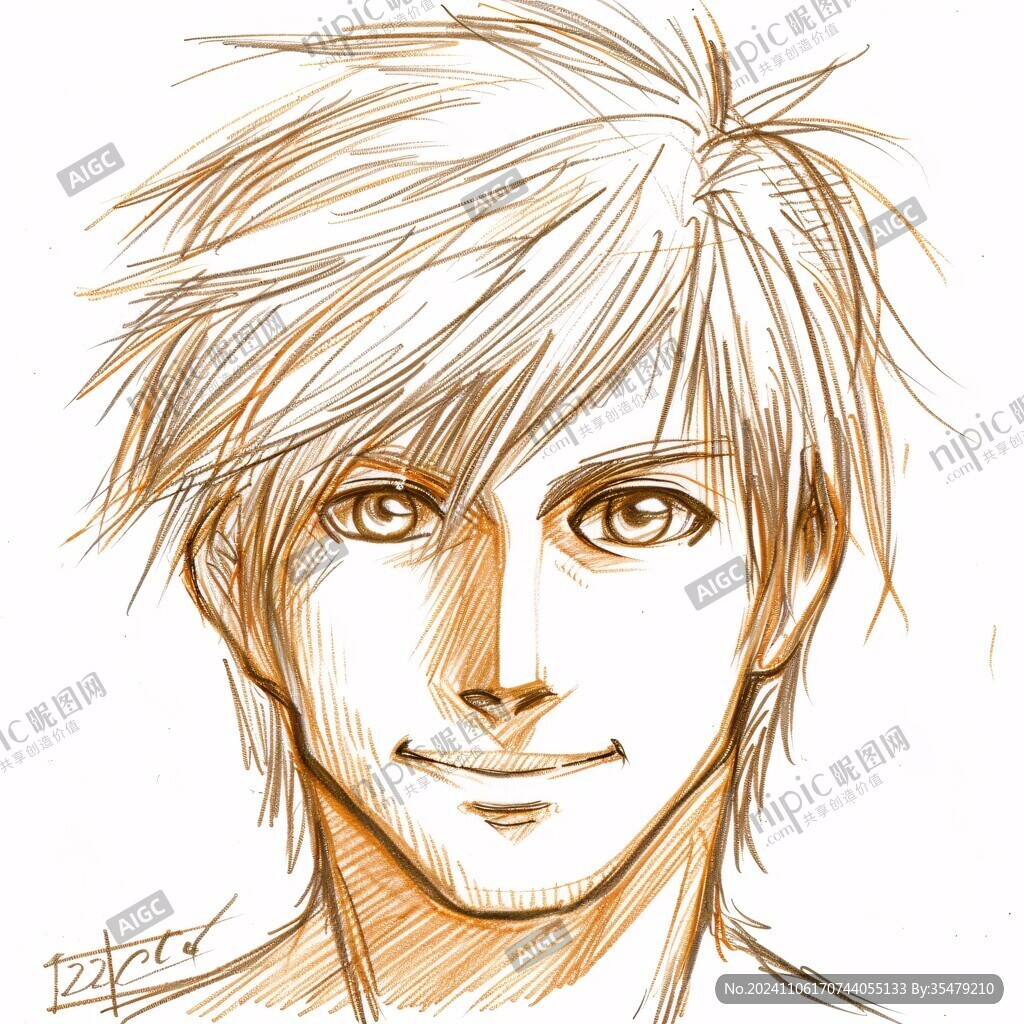 男生头发素描