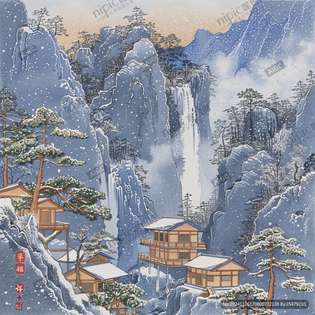 雪景山水插画