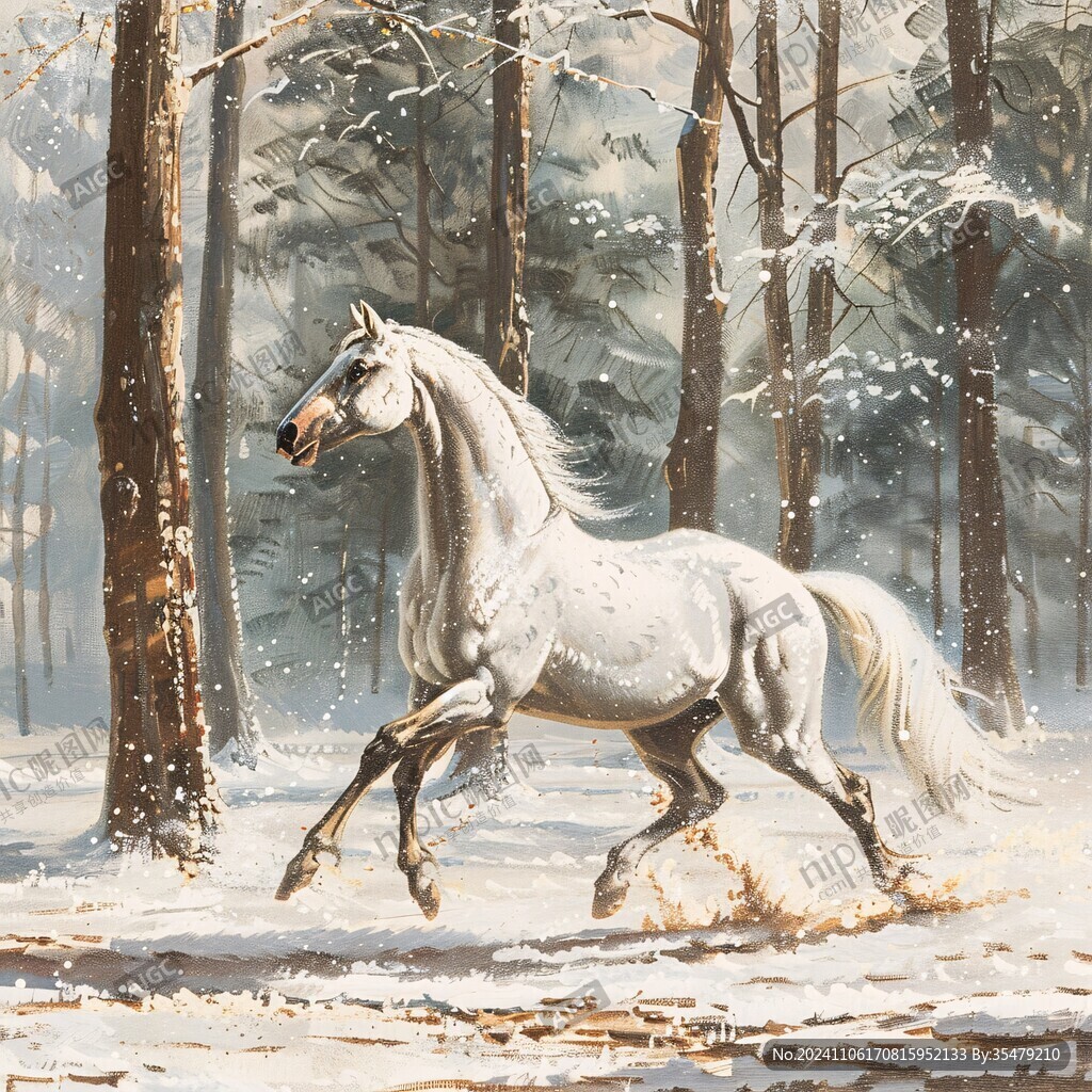 冬季森林草原白雪骏马