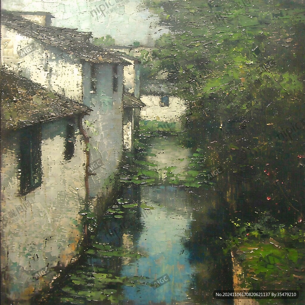 油画江南水乡