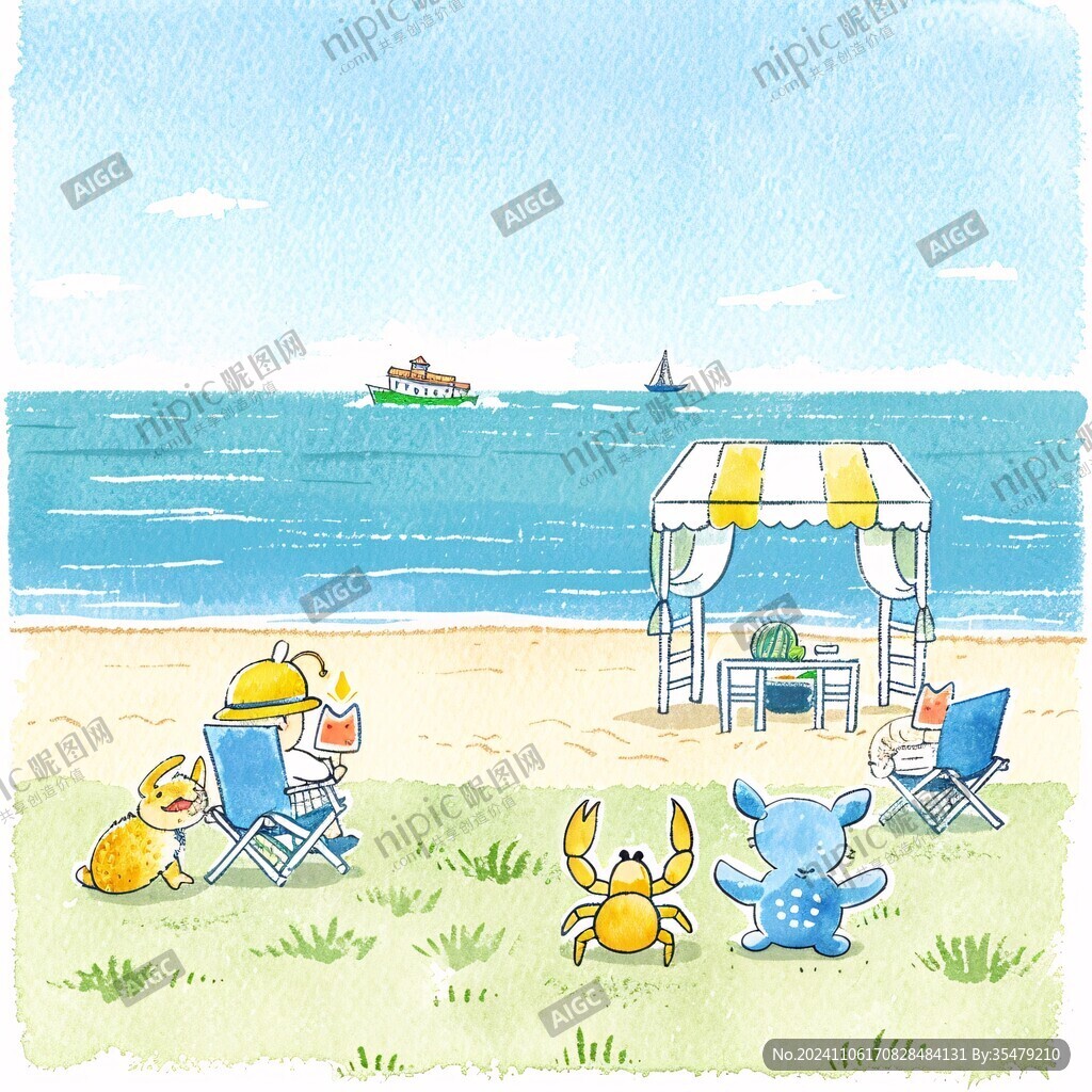 海边工作手绘