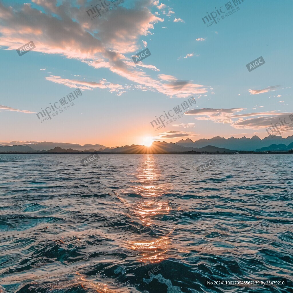 高原湖泊滇池日落