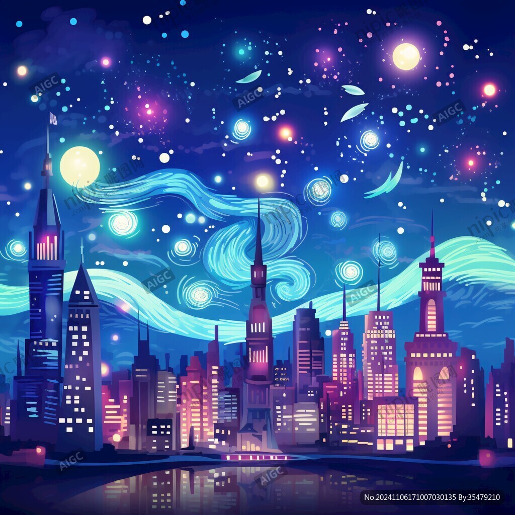 梦幻夜景插画