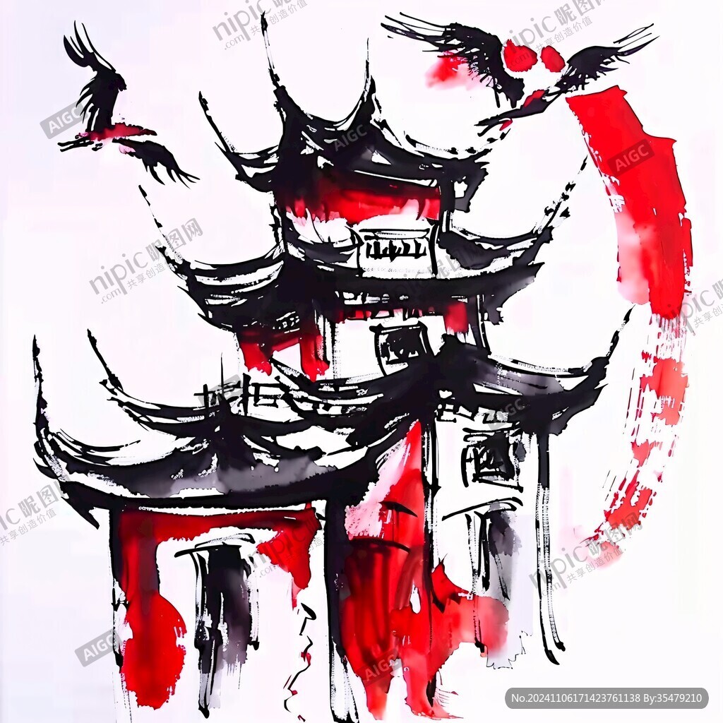 手绘横店水彩水墨建筑
