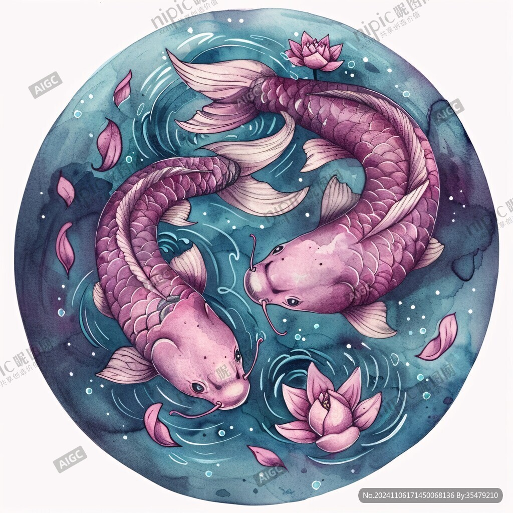 风水鱼圆形画