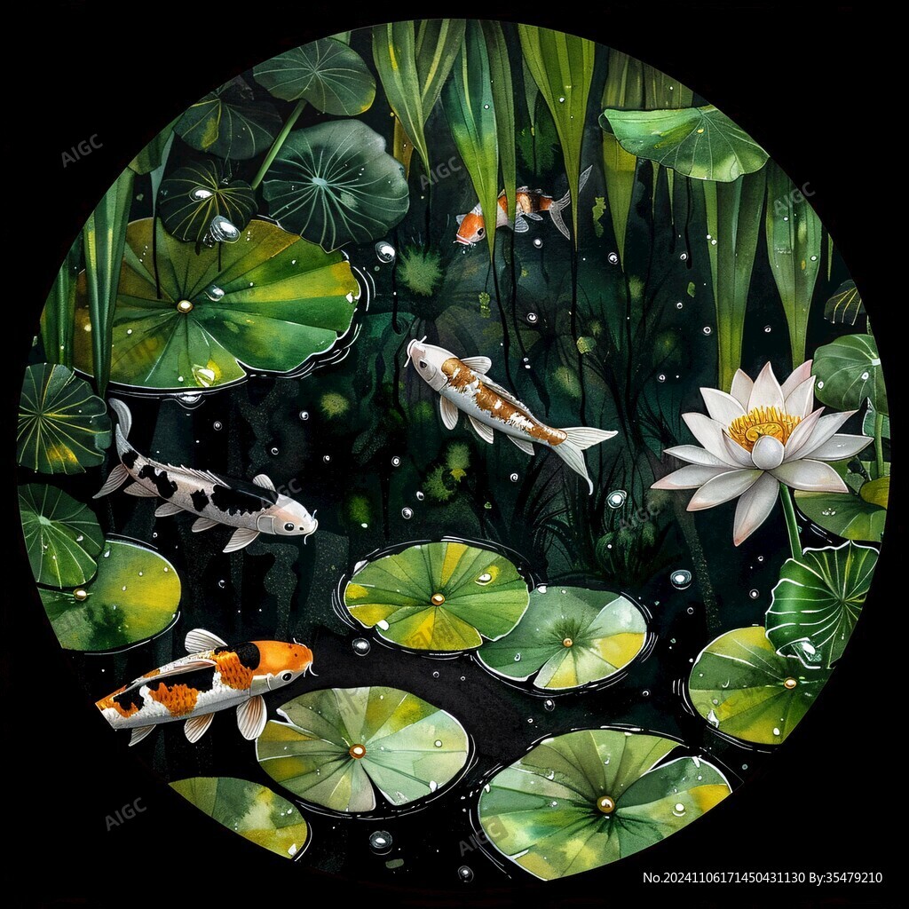 3d荷花鲤鱼圆形画