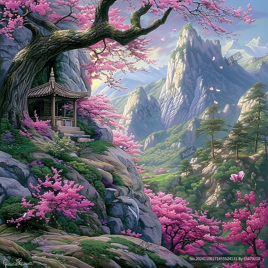 桃林仙境插画