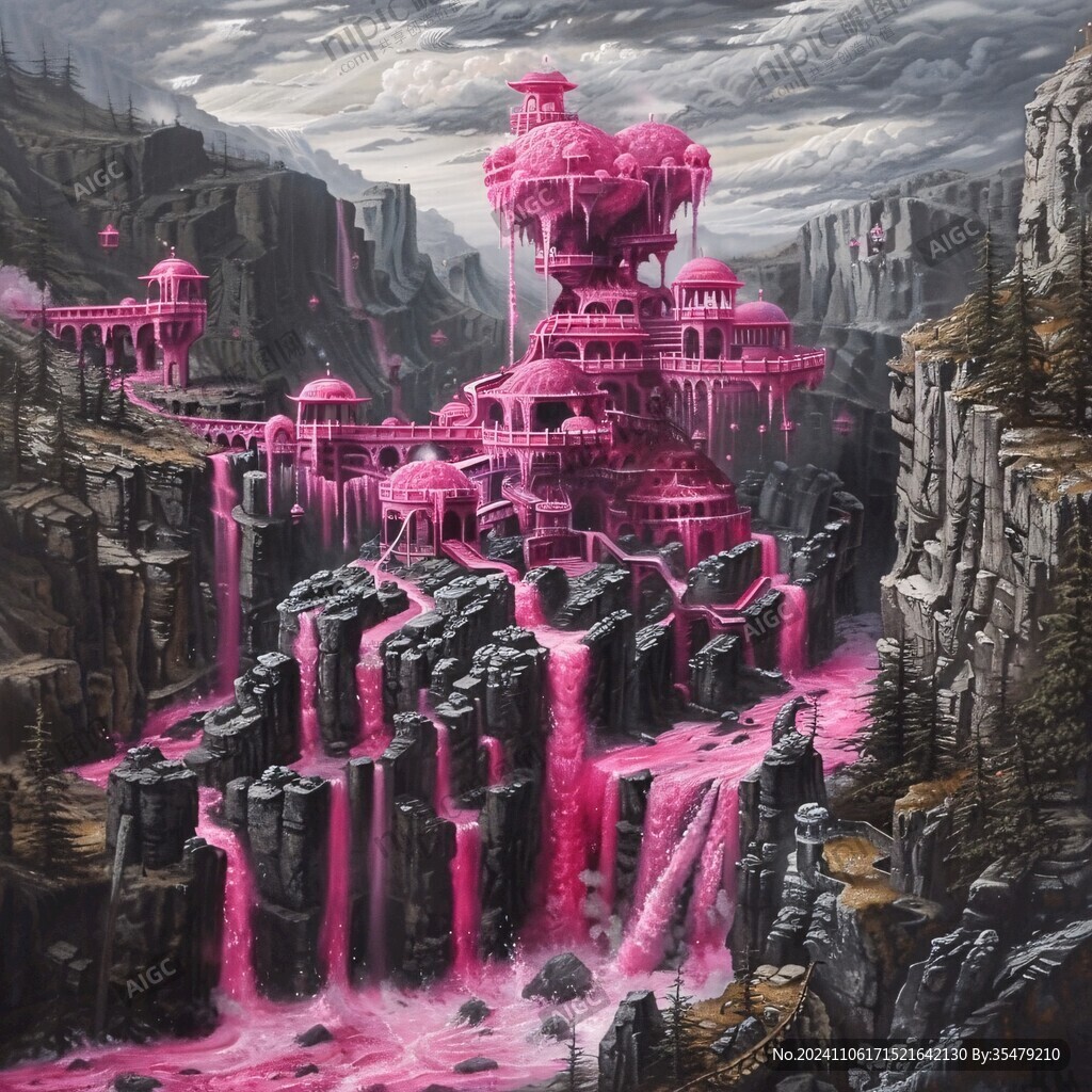 粉红宫殿插画幻想
