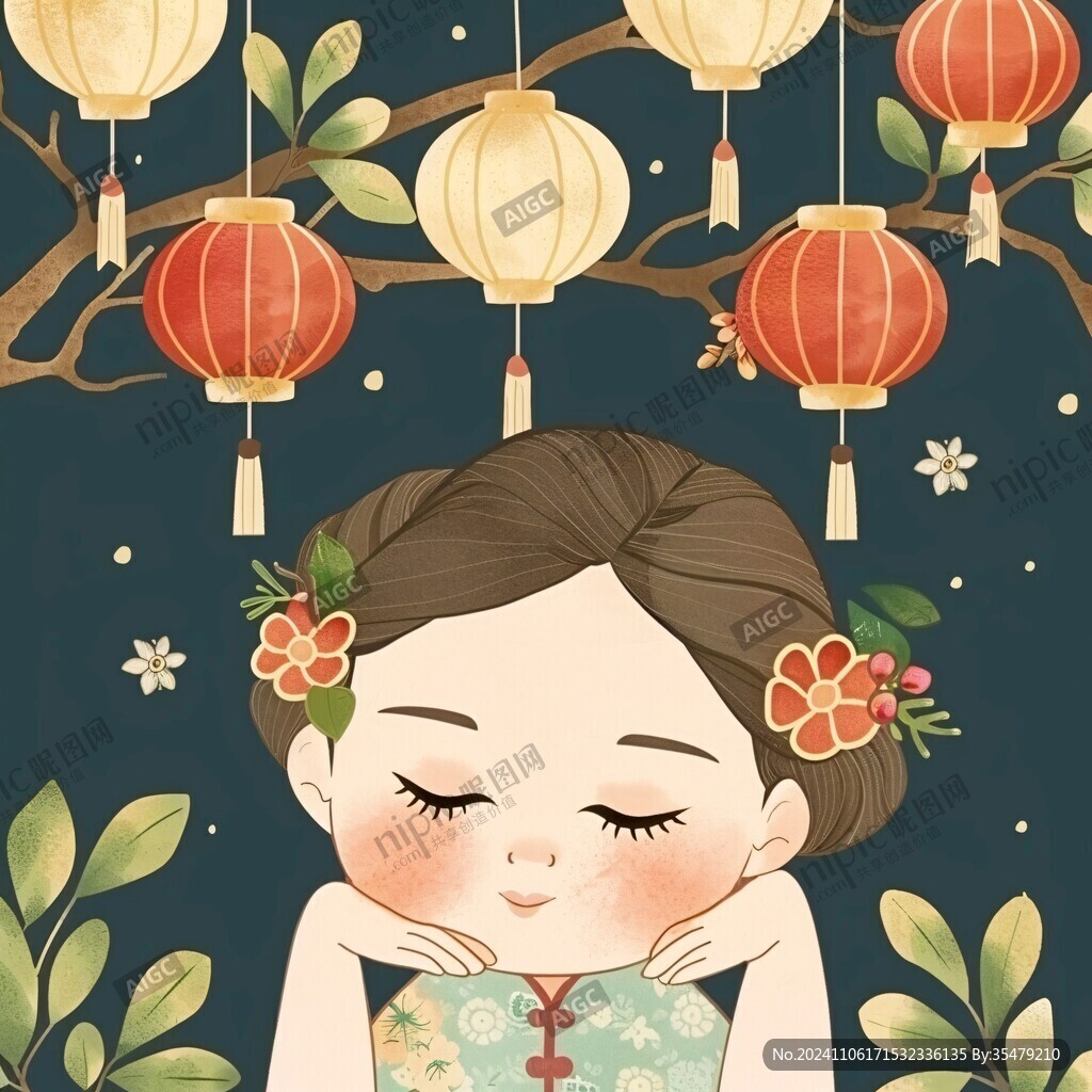 过年女孩插画