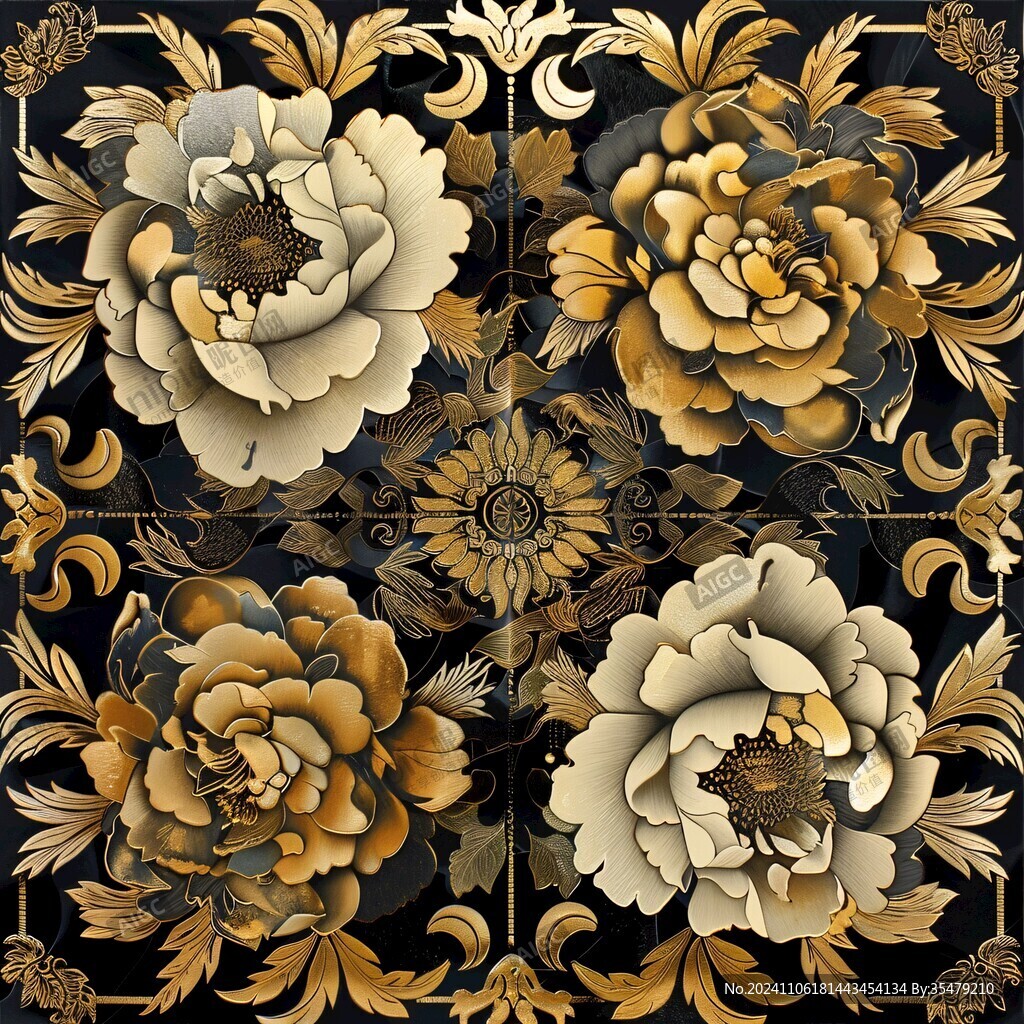 金色牡丹花纹