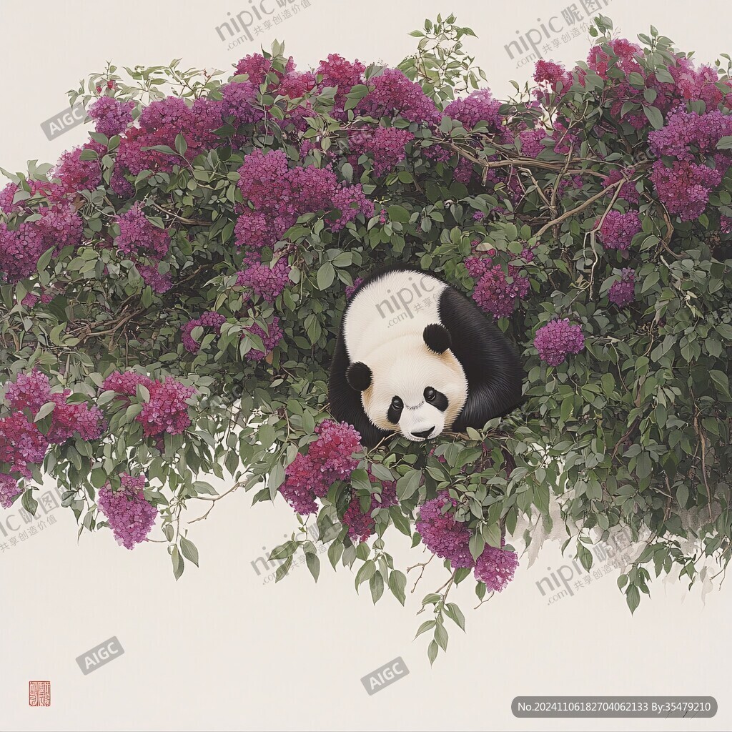 花丛里的小熊猫
