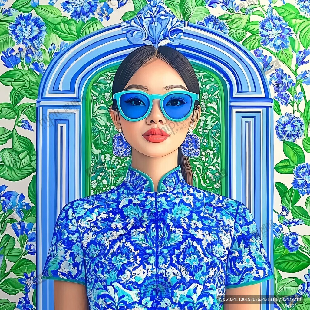 青花时装插画