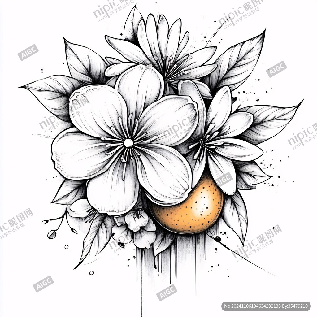 黑白手绘花