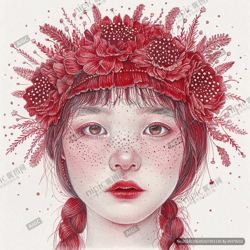 红色头花少女长发