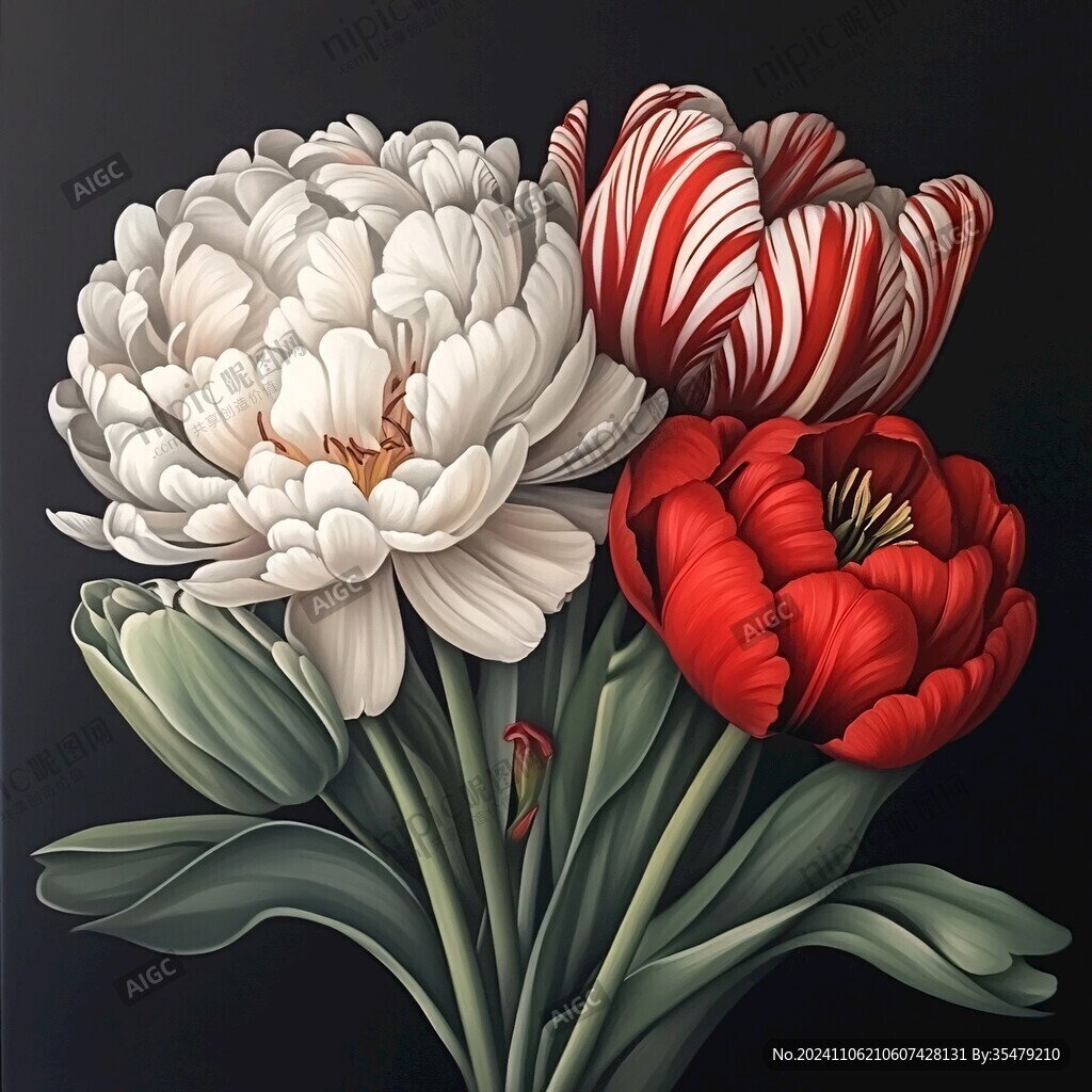 手绘立体牡丹花卉