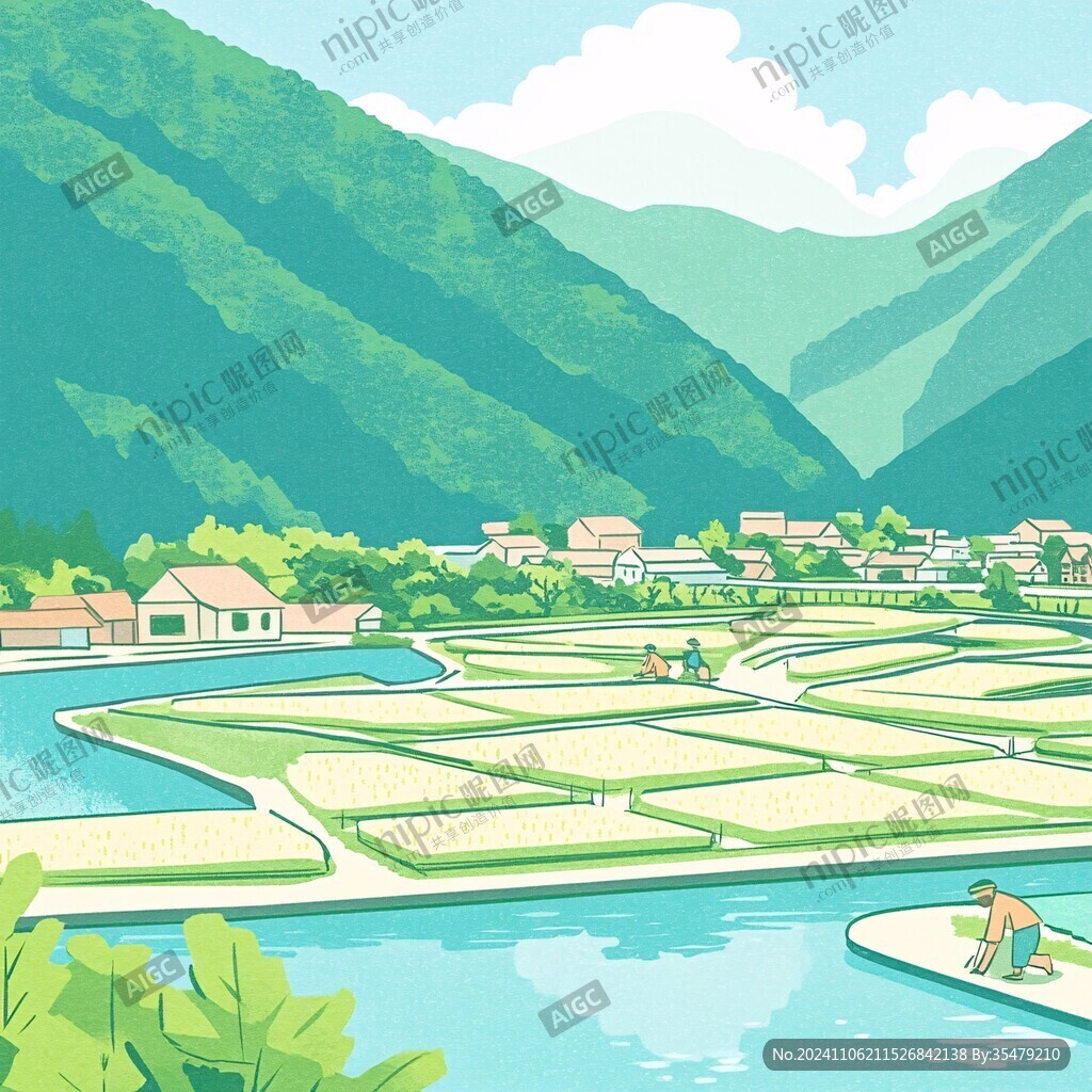 稻田养鱼插画