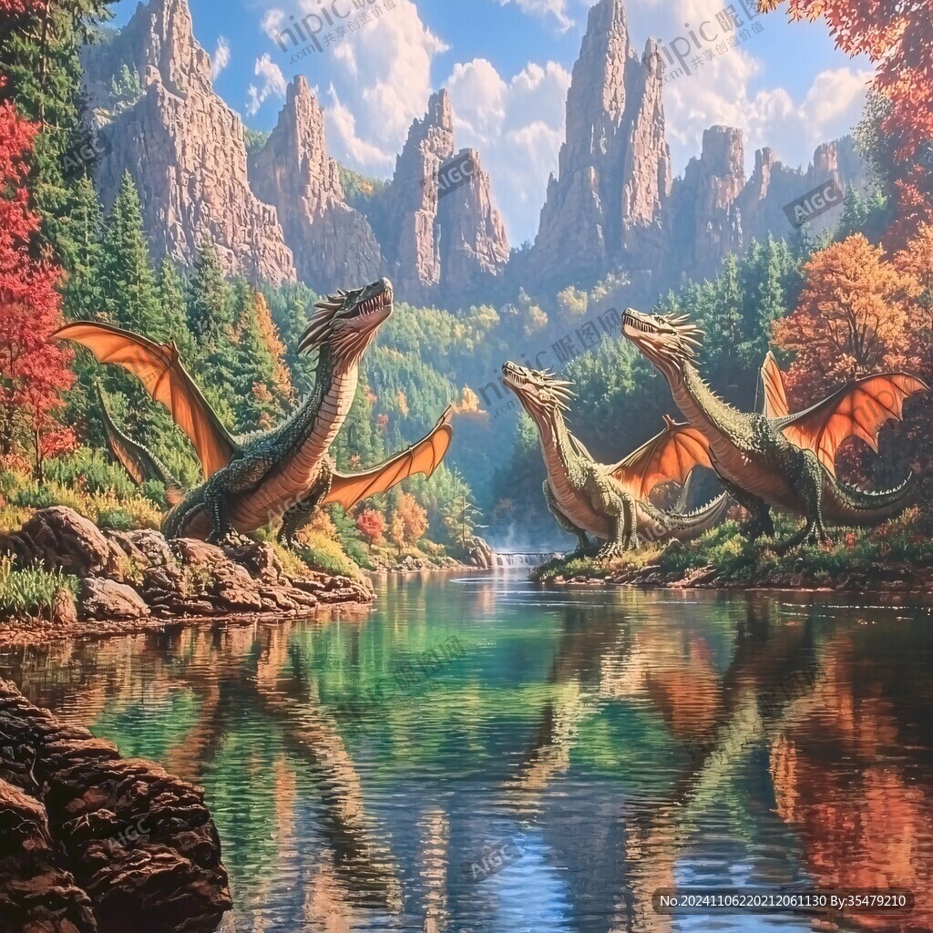 手绘恐龙场景图